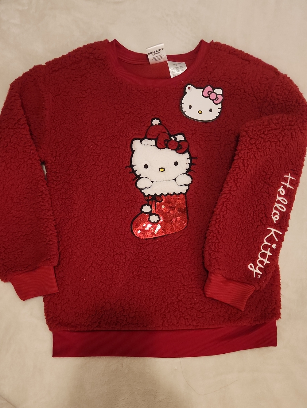 Hello Kitty Red Sherpa Pullover with Sequin Stocking